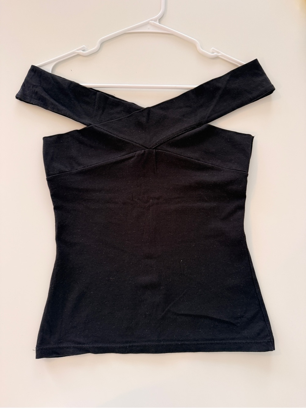Women's Black Off-Shoulder Cross-Front Top